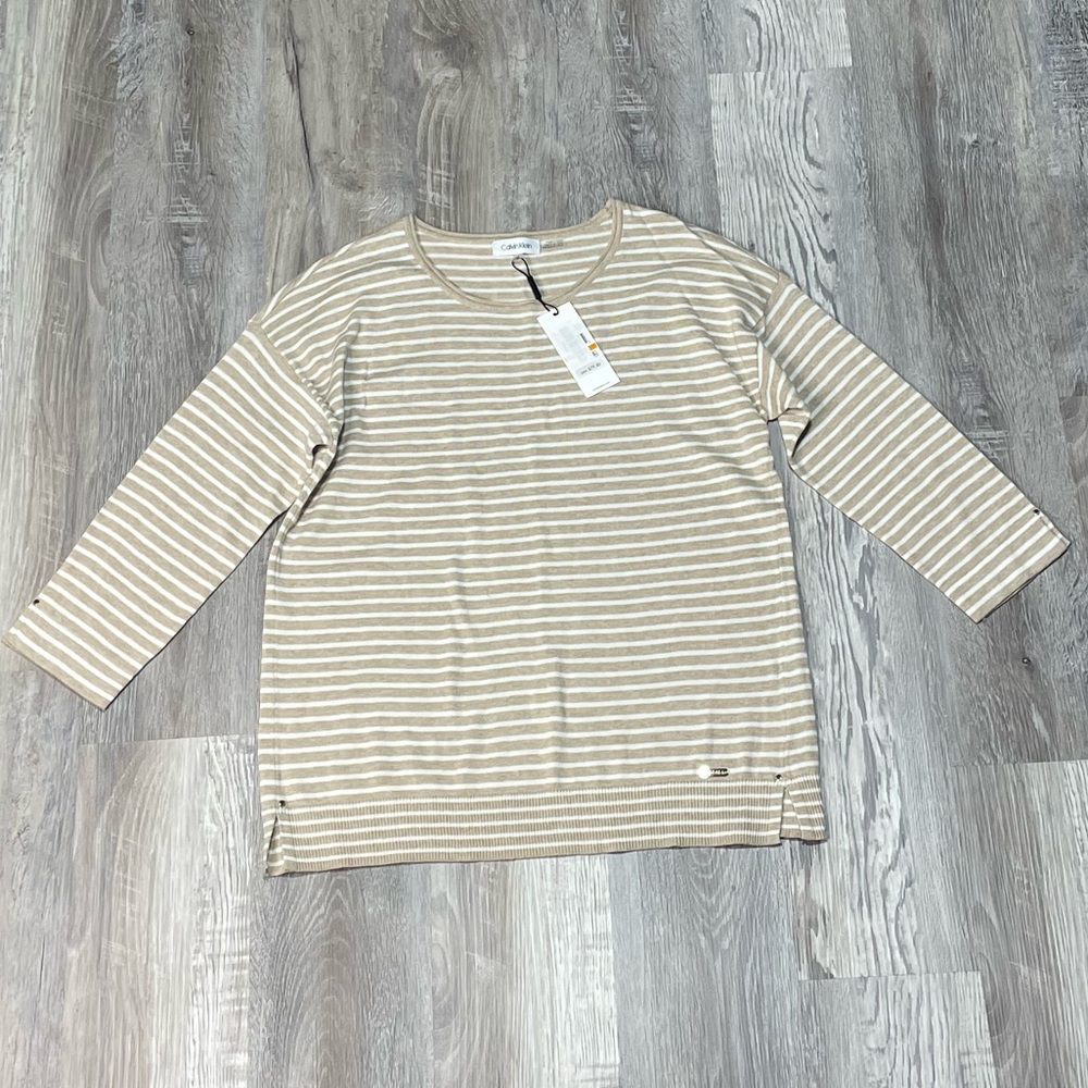 NWT - Calvin Klein Striped 100% Cotton Sweater
